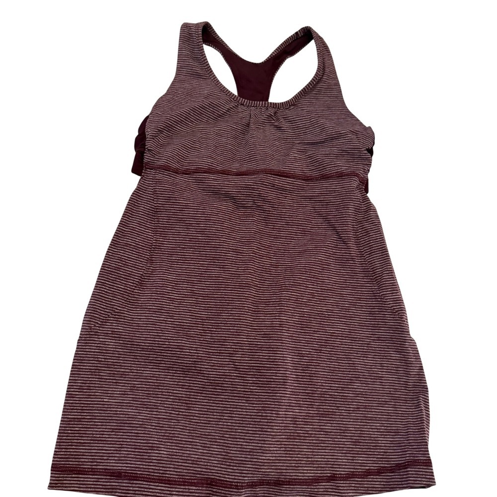Lululemon Noiviv Maroon Striped Racerback Tank Top with Built-in Bra Size 6